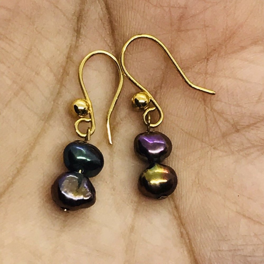 Gold tone multicolor pearl beads hook earrings